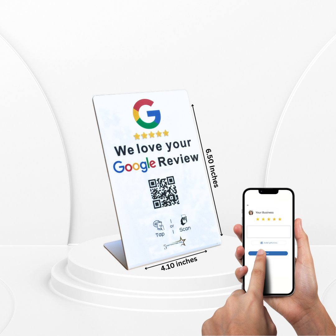 Large NFC Google review stand - Gold and white stand colors available