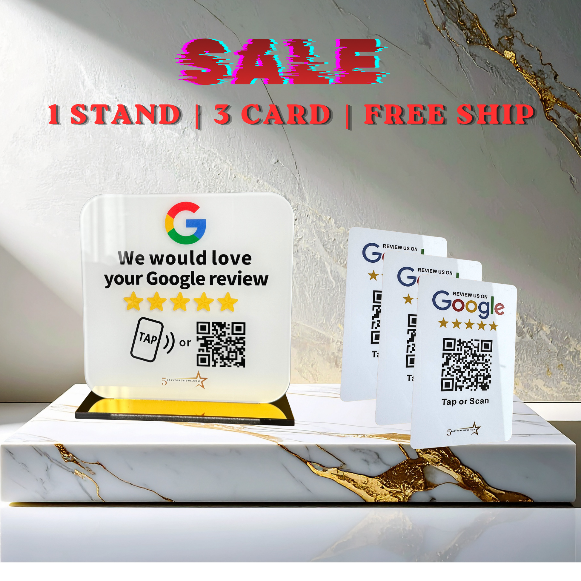 NFC Tap Google Review Stand (Gold & White)