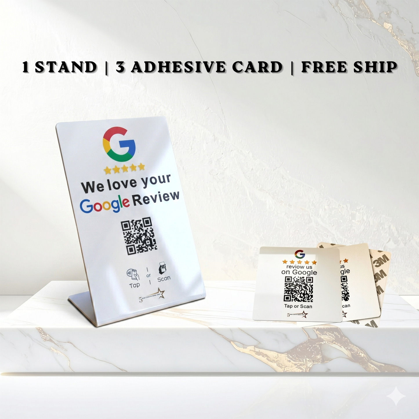 NFC Tap Google Review Stand Medium and 3 Adhesive Cards - Get More Google Reviews