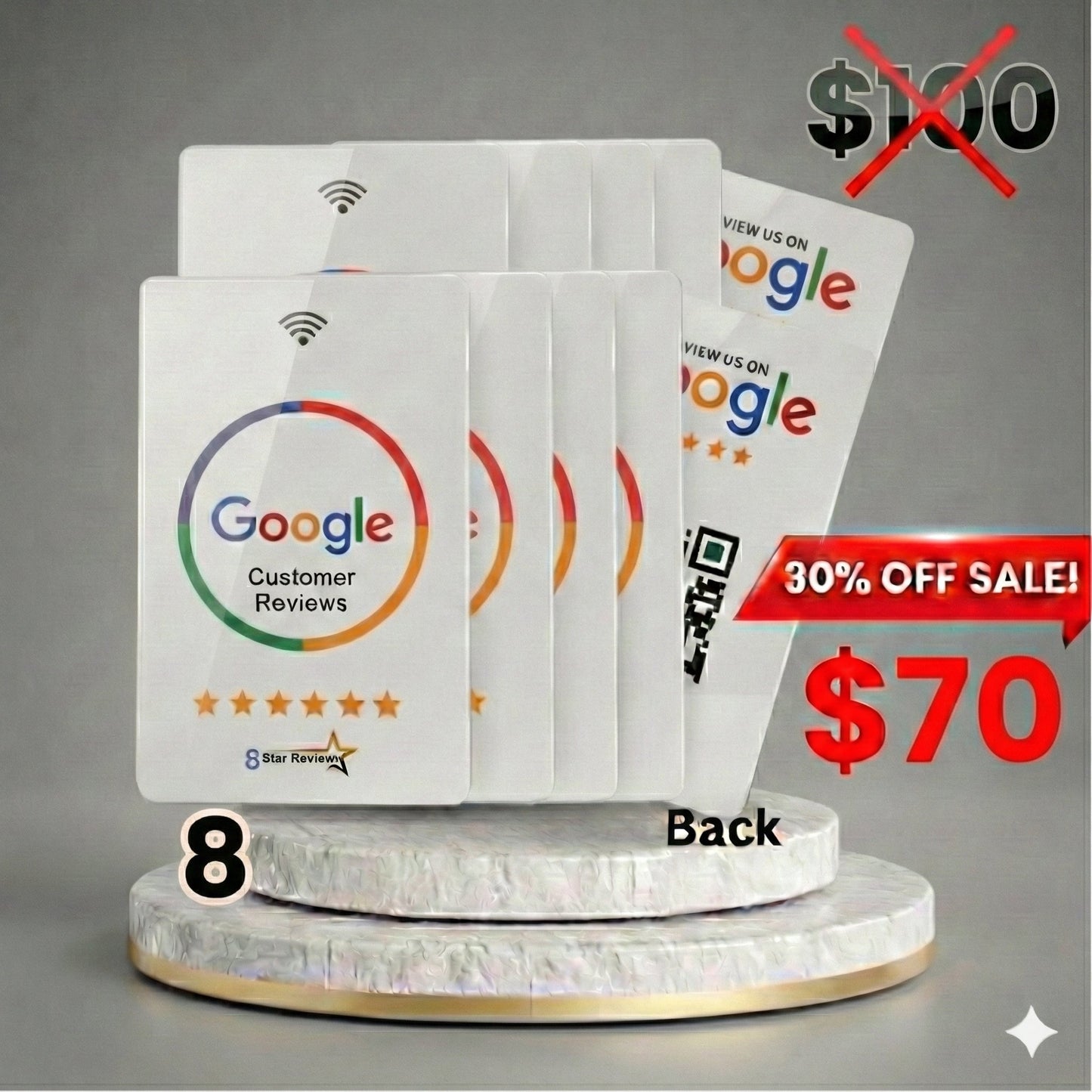 Customer using NFC Google review card to leave Google My Business review
