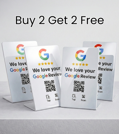 Buy 2 get 2 free offer - NFC Google review stands and cards promotion